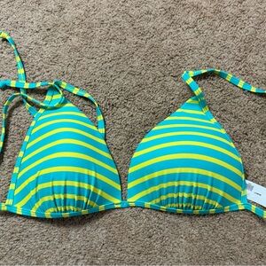 Old Navy Teal and Yellow Striped Triangle Bikini Top